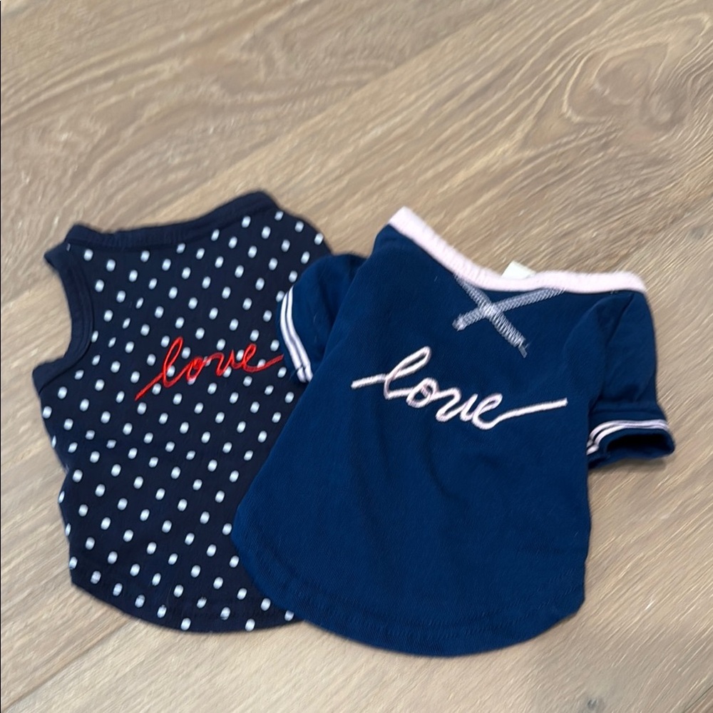 Set of 2 Ellen DeGeneres "Love" Navy Polka Dot & Navy & Pink Dog Shirts Sz Small